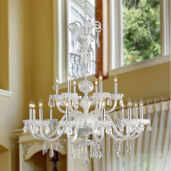 W83178C36-CL Carnivale 18 Light Chrome Finish and Clear Crystal Chandelier Two 2 Tier