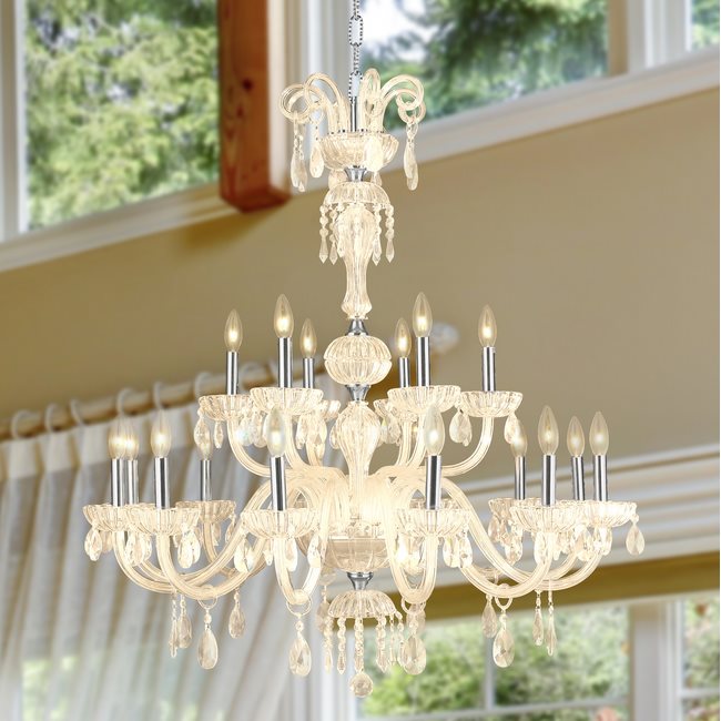 W83178C36-GT Carnivale 18 light Chrome Finish and Golden Teak Crystal Chandelier Two 2 Tier