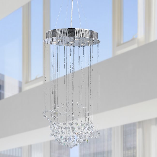 W83202C18 Saturn 7 Light Chrome Finish and Clear Crystal Galaxy Chandelier