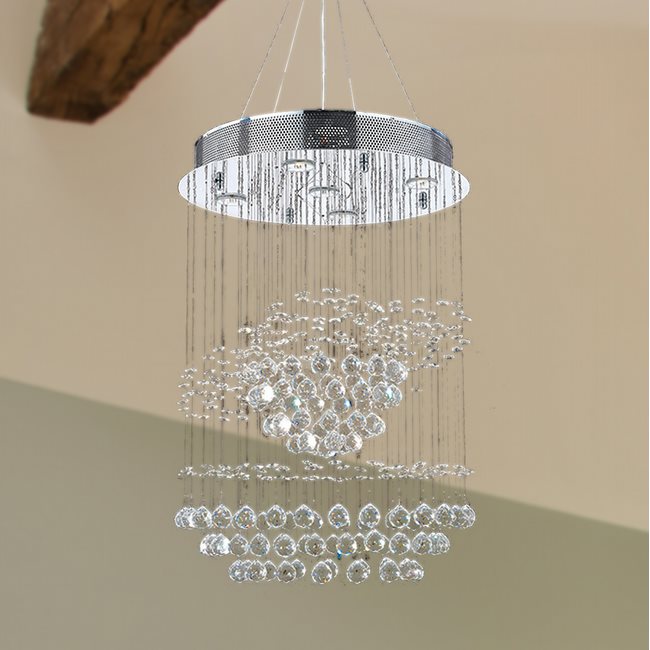 W83252C18 Helix 5 Light Chrome Finish and Clear Crystal Spiral Chandelier