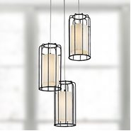 W83291MB20 Sprocket 3-Light Metal Cage Kitchen Island Cluster Pendant Matte Black Finish with Ivory Shade Finish 20 in.  X 16 in. Medium