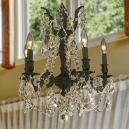 W83304F18-GT Windsor 5 Light Flemish Brass Finish Golden Teak Crystal Chandelier