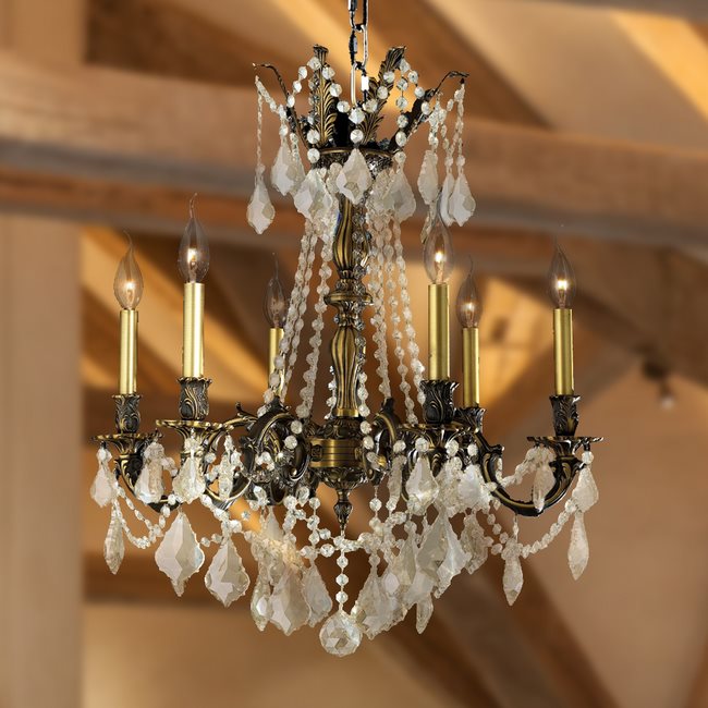 W83305BP23-CL Windsor 6 Light Antique Bronze Finish and Clear Crystal Chandelier
