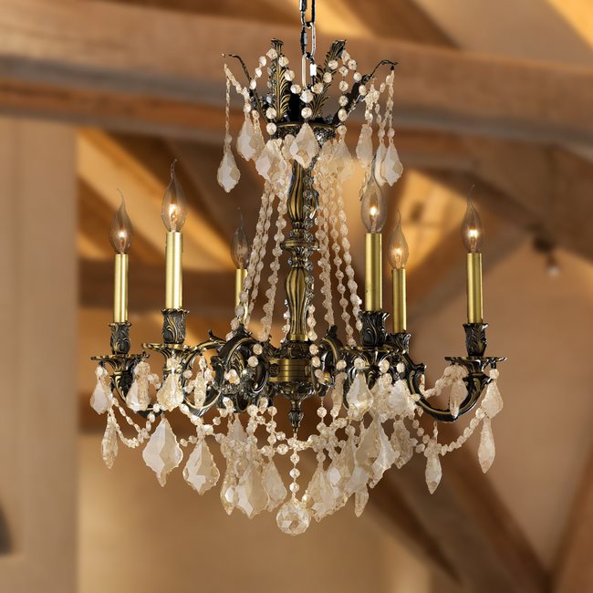 W83305BP23-GT Windsor 6 Light Antique Bronze Finish and Golden Teak Crystal Chandelier