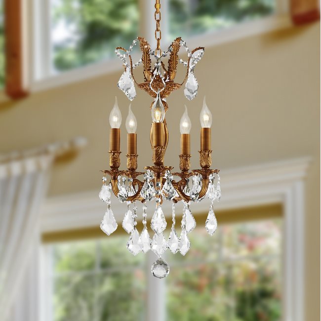 W83319FG15 Versailles 5 light French Gold Finish with Clear Crystal Chandelier