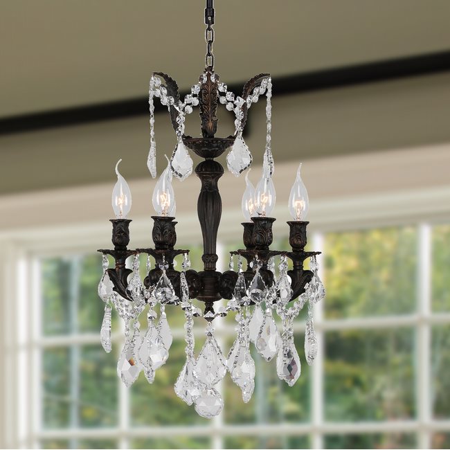 W83320F15 Versailles 6 Light Flemish Brass Finish and Clear Crystal Chandelier