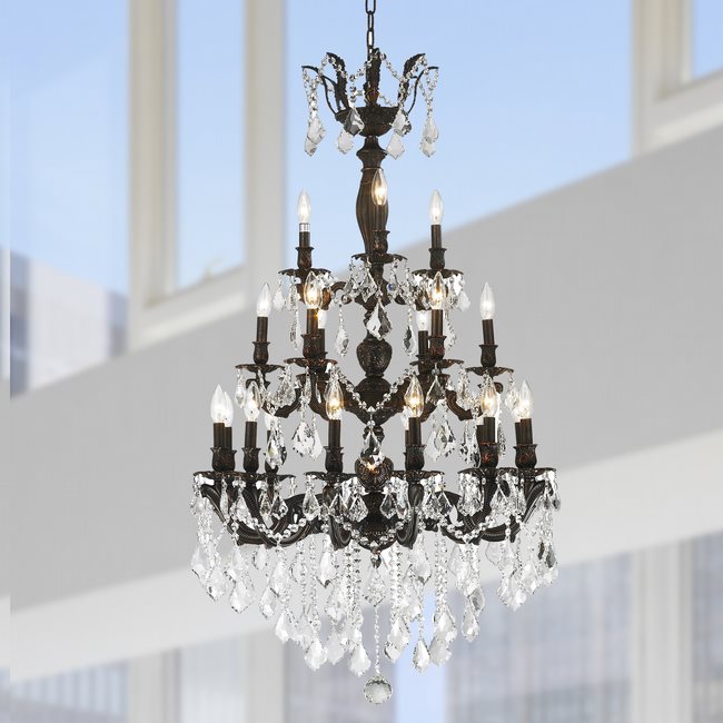 W83327F29 Versailles 21 light Flemish Brass Finish with Clear Crystal Chandelier