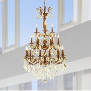 W83327FG29-GT Versailles 21 light French Gold Finish with Golden Teak Crystal Chandelier