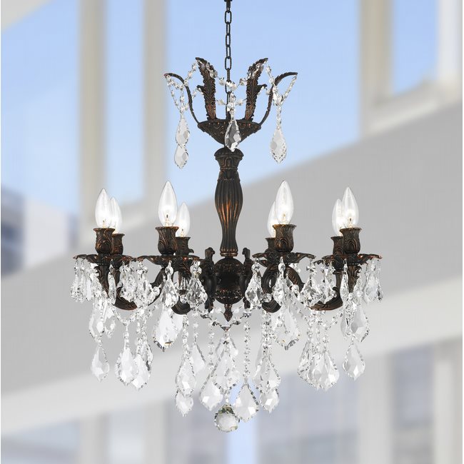 W83329F23 Versailles 8 Light Flemish Brass Finish with Clear Crystal Chandelier