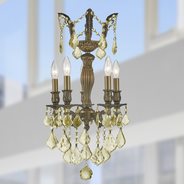 W83330B13-GT Versailles 5 light Antique Bronze Finish and Golden Teak Crystal Mini Chandelier
