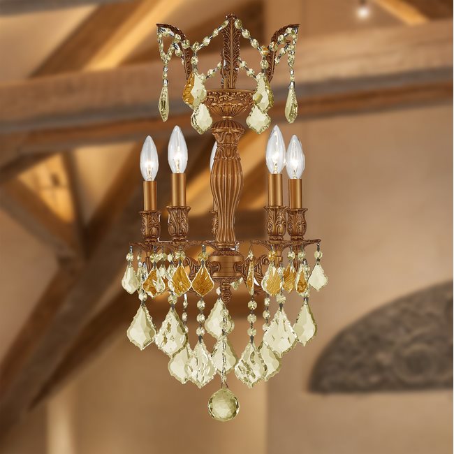 W83330FG13-GT Versailles 5 light French Gold Finish with Golden Teak Crystal Chandelier