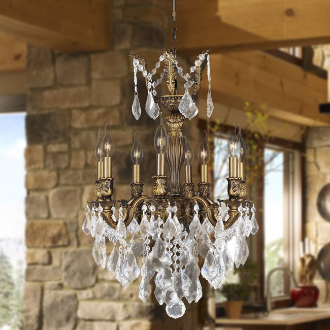 W83334B19 Versailles 8 Light Antique Bronze Finish with Clear Crystal Chandelier