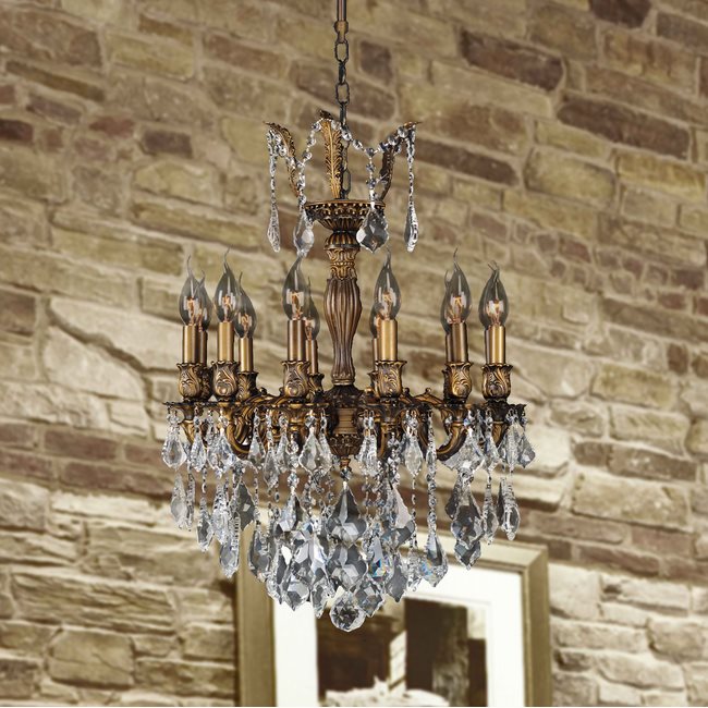 W83336B20 Versailles 12 Light Antique Bronze Finish and Clear Crystal Chandelier