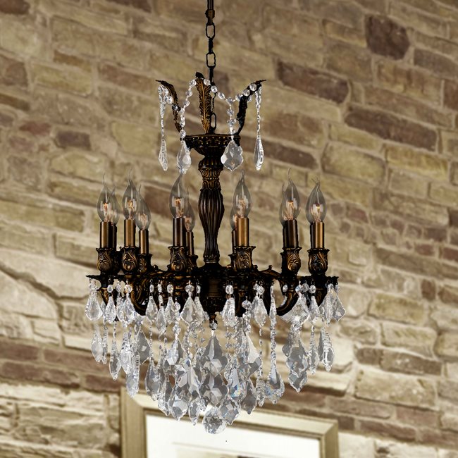W83336F20 Versailles 12 Light Flemish Brass Finish with Clear Crystal Chandelier