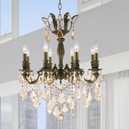 W83337B22-GT Versailles 8 light Antique Bronze Finish and Golden Teak Crystal Chandelier