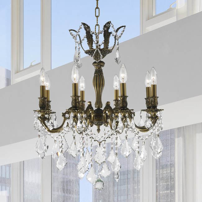 W83337B22 Versailles 8 light Antique Bronze Finish with Clear Crystal Chandelier