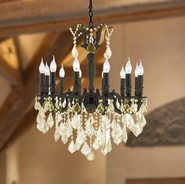 W83341F27-GT Versailles 12 light Flemish Brass Finish with Golden Teak Crystal Chandelier