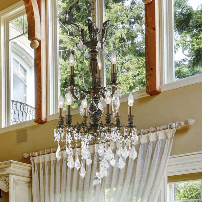 W83342B19 Versailles 9 light Antique Bronze Finish with Clear Crystal Chandelier
