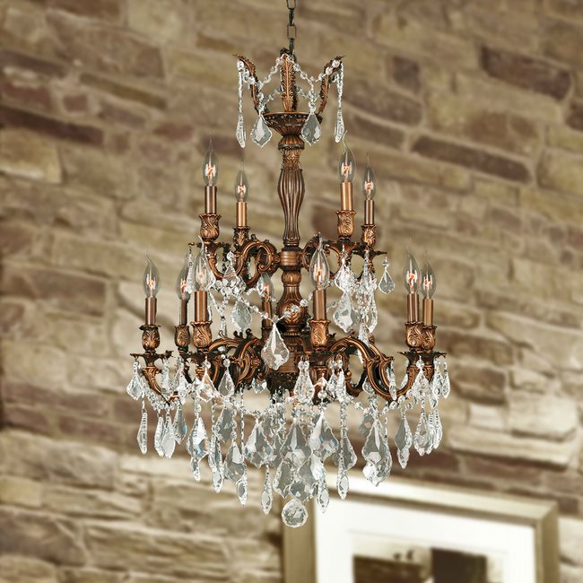 W83346FG24 Versailles 12 light French Gold Finish and Clear Crystal Chandelier Two 2 Tier