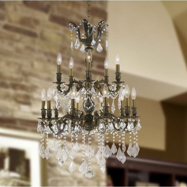 W83347B24 Versailles 15 Light Antique Bronze Finish with Clear Crystal Chandelier