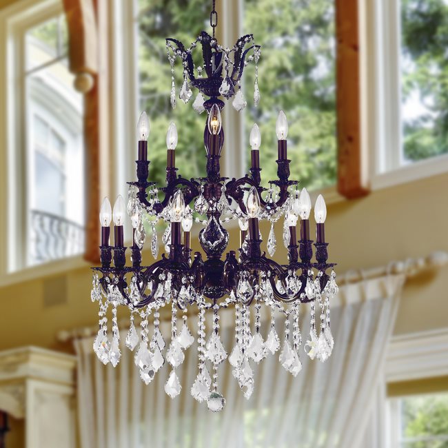 W83347F24 Versailles 15 Light Flemish Bronze Finish with Clear Crystal Chandelier