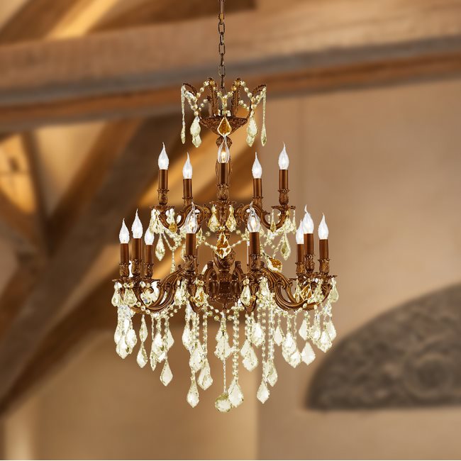 W83348FG24 Versailles 18 light French Gold Finish and Clear Crystal Chandelier Two 2 Tier