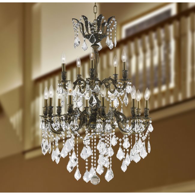 W83349B27 Versailles 15 Light Antique Bronze Finish and Clear Crystal Chandelier