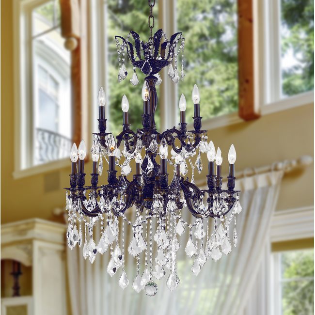 W83349F27 Versailles 15 Light Flemish Brass Finish and Clear Crystal Chandelier Two 2 Tier