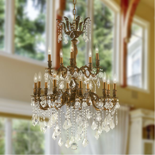 W83349FG27-GT Versailles 15 Light French Gold Finish and Golden Teak Crystal Chandelier - DISCONTINUED