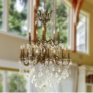 W83349FG27-GT Versailles 15 Light French Gold Finish and Golden Teak Crystal Chandelier - DISCONTINUED