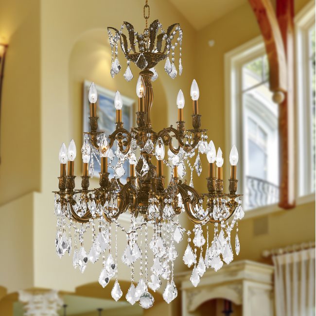 W83349FG27 Versailles 15 Light French Gold Finish and Clear Crystal Chandelier - DISCONTINUED
