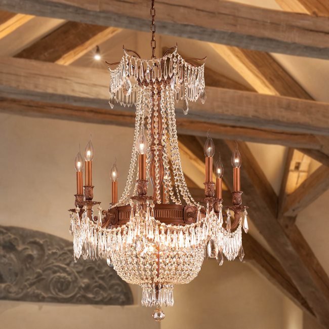 W83356FG24-GT Winchester 12 Light French Gold Finish and Golden Teak Crystal Chandelier