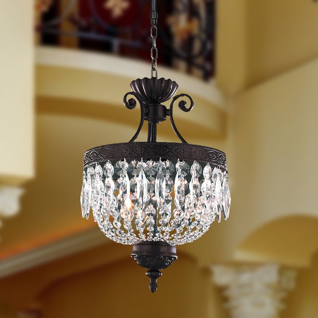 W83357F12 Winchester 3 Light Flemish Brass Finish Clear Crystal Chandelier
