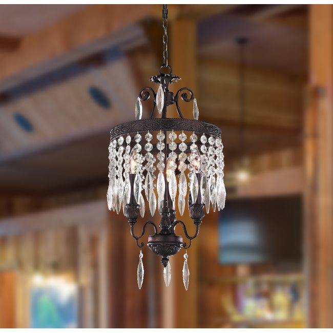 W83358F12 Enfield 3 Light Flemish Brass Finish Clear Crystal Chandelier
