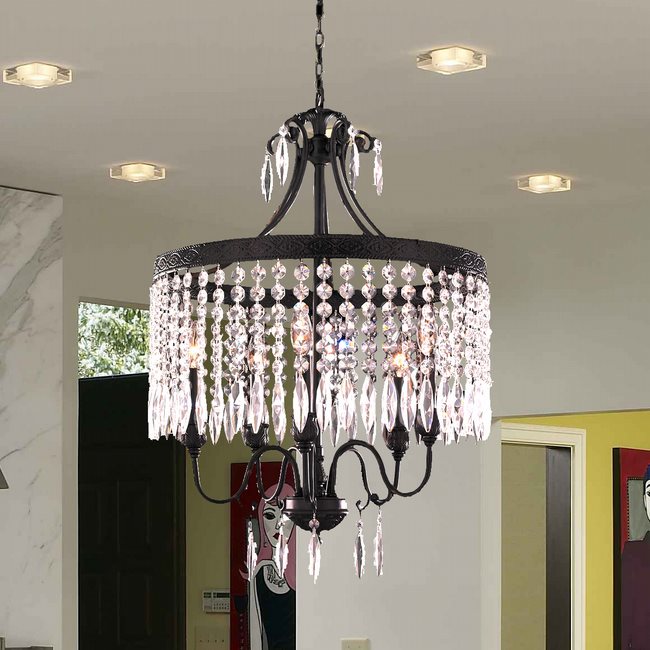 W83358F20-CL Enfield 5 Light Flemish Brass Finish Clear Crystal Chandelier
