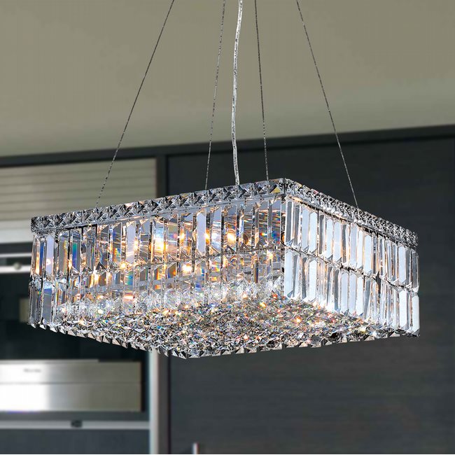 W83512C20 Cascade 12 Light Chrome Finish and Clear Crystal Chandelier