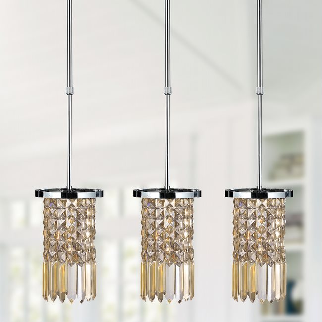 W83531C6-GT Torrent 1 Light Chrome Finish and Golden Teak Crystal Round Mini Pendant Light