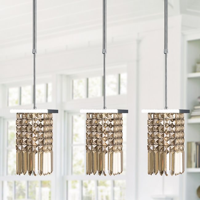 W83532C6-GT Torrent 1 Light Chrome Finish and Golden Teak Crystal Square Mini Pendant Light