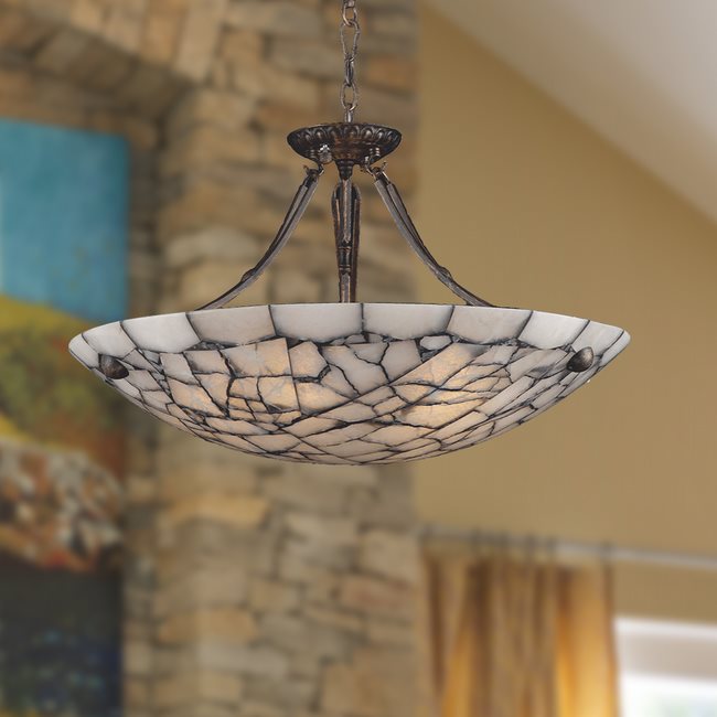 W83802F24 Pompeii 5 light Flemish Brass Finish Natural Quartz Bowl Pendant