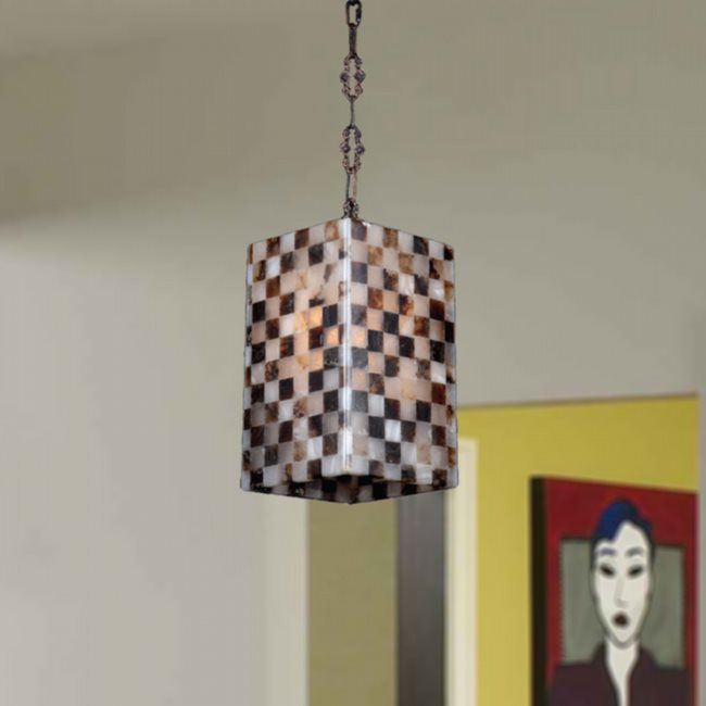 W83822F6 Pompeii 1 light Flemish Brass Finish Natural Quartz Mini-Pendant Square