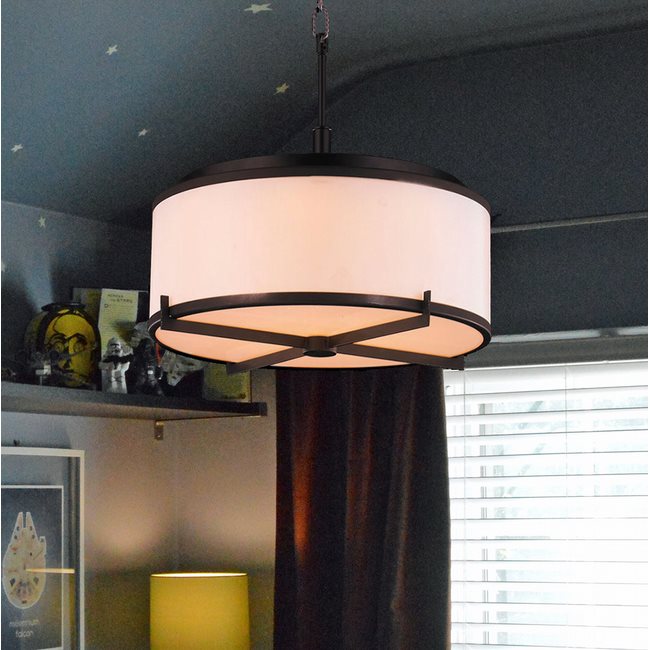 W83952DB12 Madeline 5 Light LED Dark Bronze Finish Chandelier with Bisque Fabric Shade