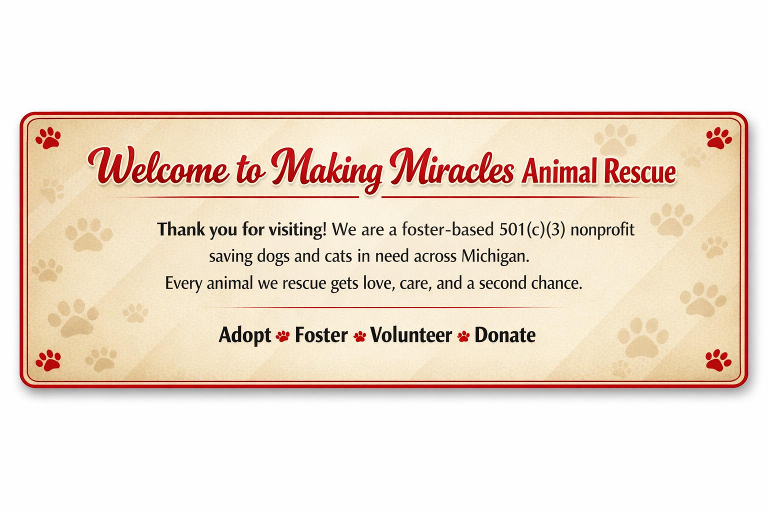 Welcome to Making Miracles Animal Rescue