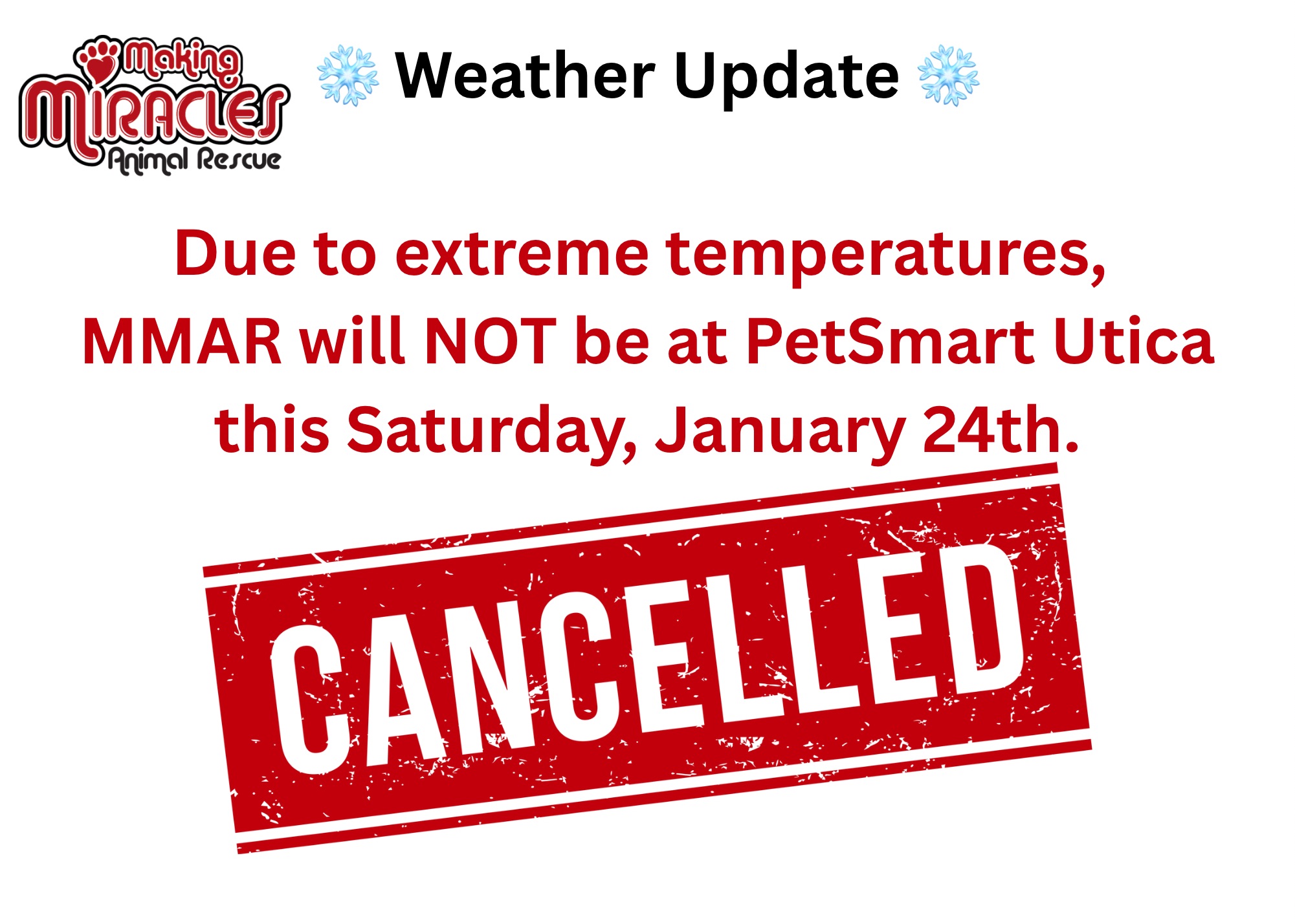Weather Update - Event Cancelled