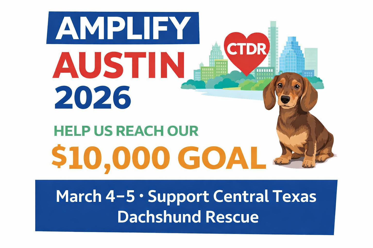 Amplify Austin 2026 fundraising campaign for Central Texas Dachshund Rescue