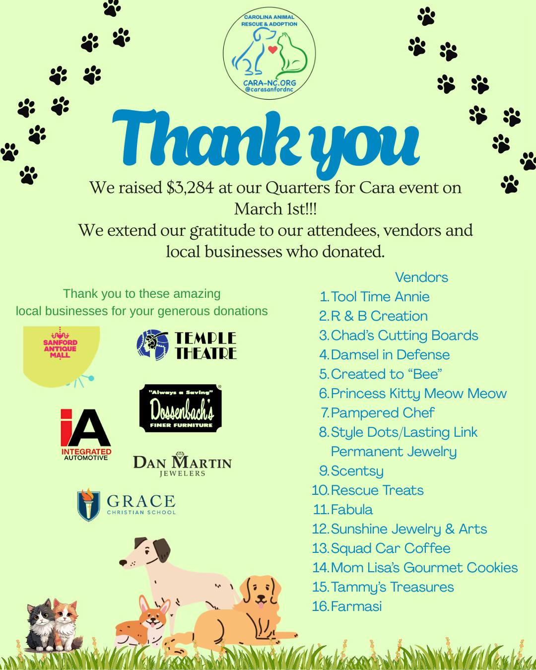 Quarters For CARA Thank You Flyer 2026