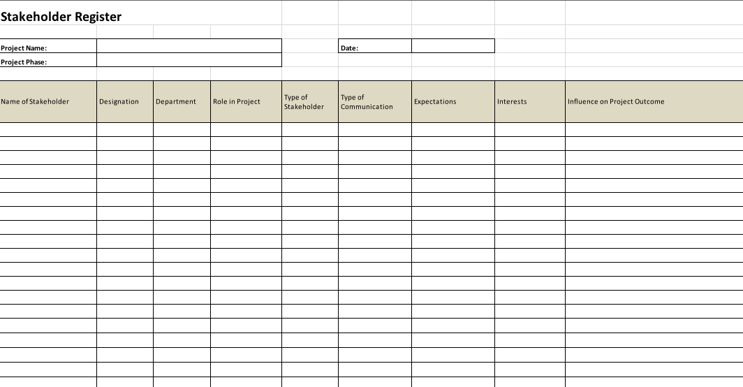 Example of a Stakeholder Register and a Stakeholder Register Template