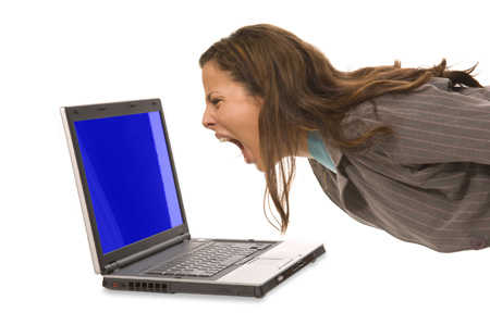 Woman yelling at computer