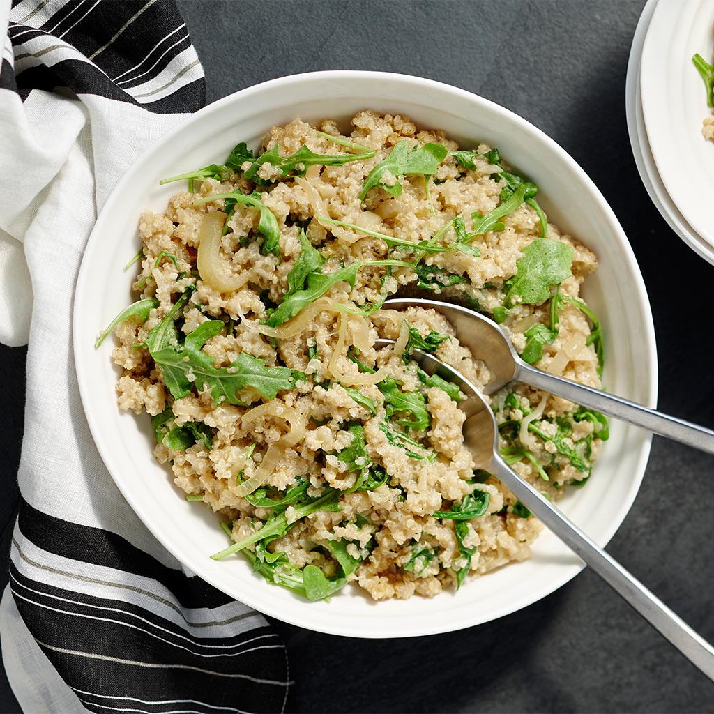 Caramelized Onion and Arugula Quinoa