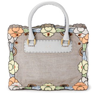 Skin bag with linen embroidered dress detail.