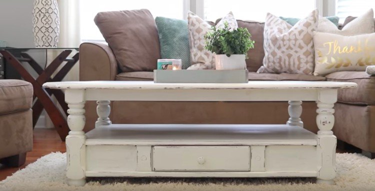 white farmhouse table in living room